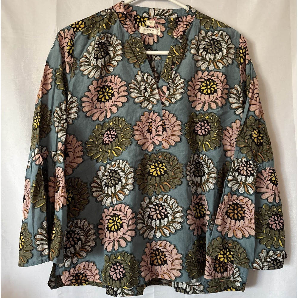 Loft The Softened Top Floral Fairy Cottage Core‎ Bell Sleeve Shirt Petite SMALL